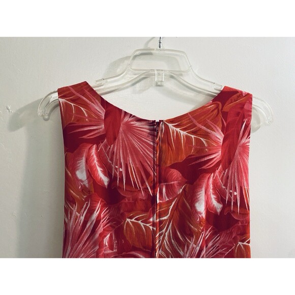 R K Originals Dress 10P Petites Red Pink Faux Wrap Tropical Floral Sleeveless - Picture 12 of 16